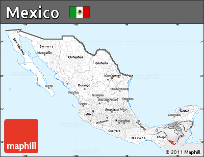 Silver Style Simple Map of Mexico, single color outside