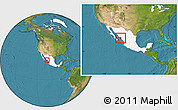 Satellite Location Map of Culiacan, highlighted country, within the entire country