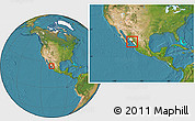 Satellite Location Map of Culiacan, highlighted parent region, within the entire country