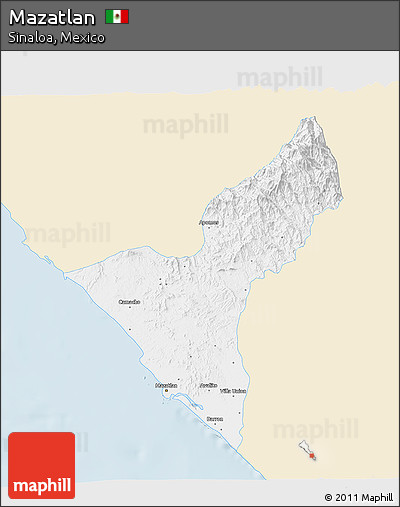 Classic Style 3D Map of Mazatlan, single color outside
