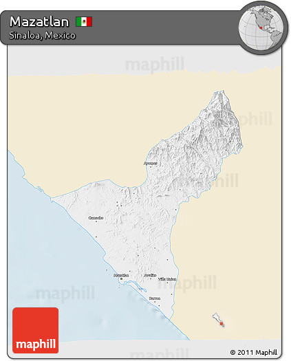 Classic Style 3D Map of Mazatlan, single color outside