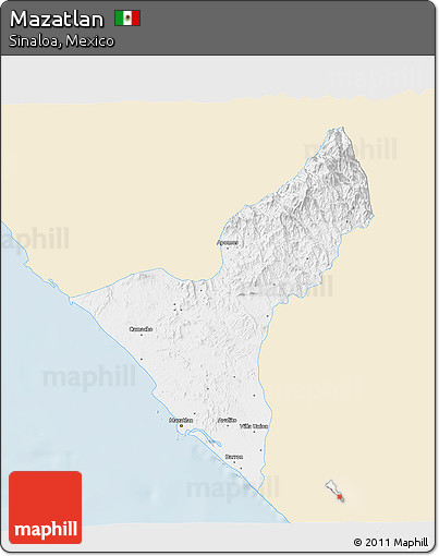 Classic Style 3D Map of Mazatlan, single color outside