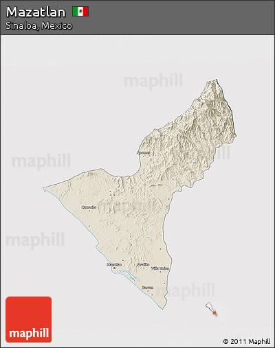 Shaded Relief 3D Map of Mazatlan, cropped outside