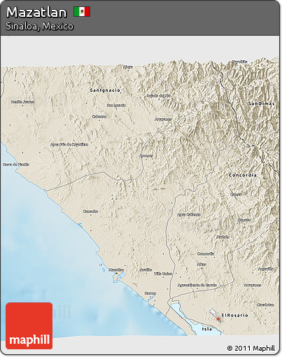Shaded Relief 3D Map of Mazatlan