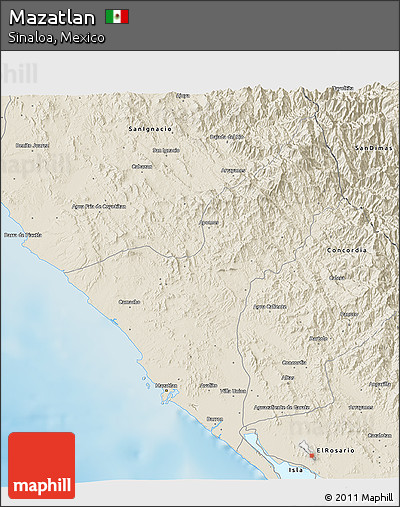 Shaded Relief 3D Map of Mazatlan
