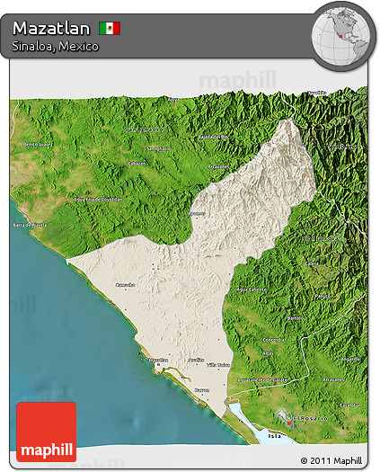 Shaded Relief 3D Map of Mazatlan, satellite outside