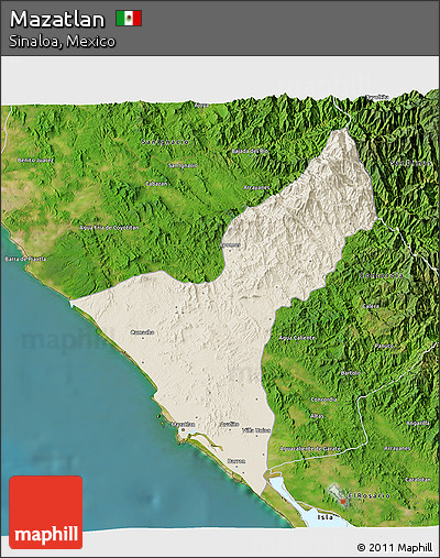Shaded Relief 3D Map of Mazatlan, satellite outside