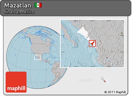 Gray Location Map of Mazatlan, highlighted parent region, hill shading
