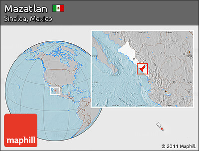 Gray Location Map of Mazatlan, highlighted parent region, hill shading