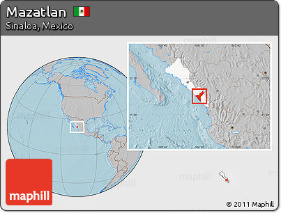 Gray Location Map of Mazatlan, highlighted parent region, hill shading
