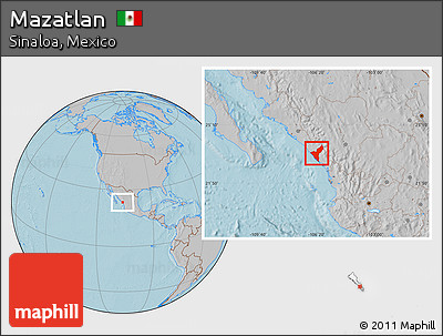 Gray Location Map of Mazatlan, hill shading