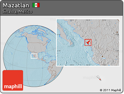 Gray Location Map of Mazatlan, hill shading