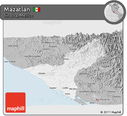 Gray Panoramic Map of Mazatlan