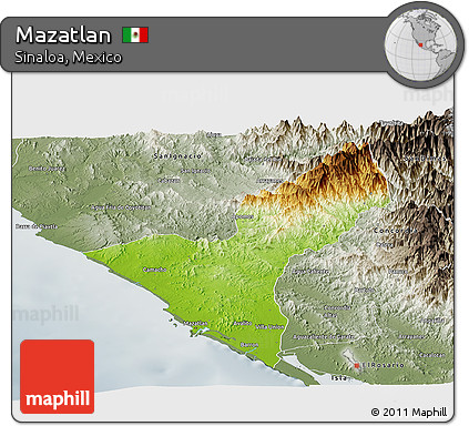 Physical Panoramic Map of Mazatlan, semi-desaturated