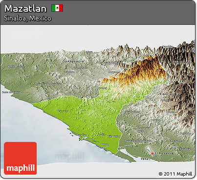 Physical Panoramic Map of Mazatlan, semi-desaturated