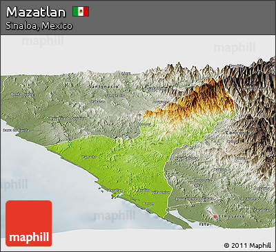 Physical Panoramic Map of Mazatlan, semi-desaturated