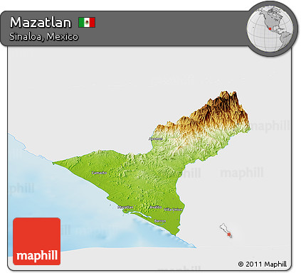 Physical Panoramic Map of Mazatlan, single color outside