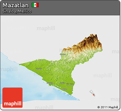 Physical Panoramic Map of Mazatlan, single color outside