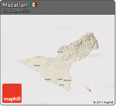 Shaded Relief Panoramic Map of Mazatlan, cropped outside