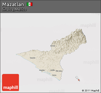Shaded Relief Panoramic Map of Mazatlan, cropped outside