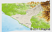 Shaded Relief Panoramic Map of Mazatlan, physical outside