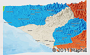 Shaded Relief Panoramic Map of Mazatlan, political outside