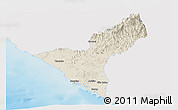 Shaded Relief Panoramic Map of Mazatlan, single color outside