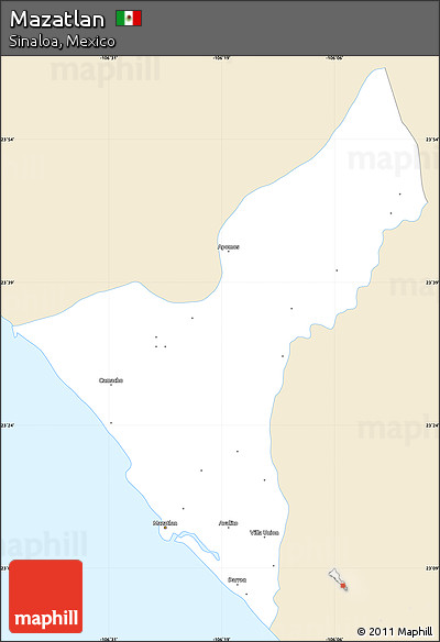 Classic Style Simple Map of Mazatlan, single color outside
