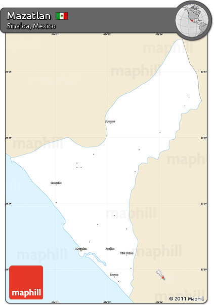 Classic Style Simple Map of Mazatlan, single color outside