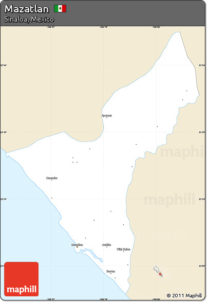 Classic Style Simple Map of Mazatlan, single color outside