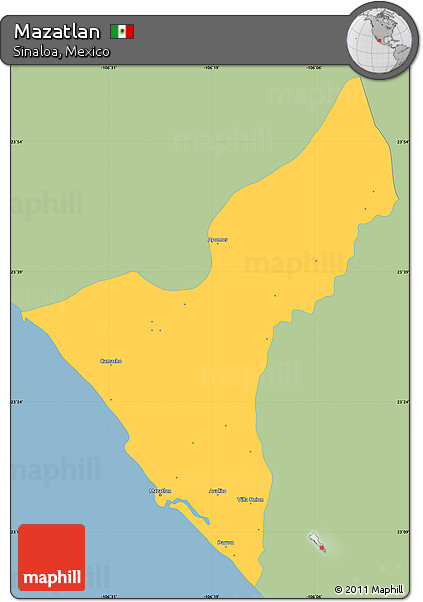 Savanna Style Simple Map of Mazatlan, single color outside
