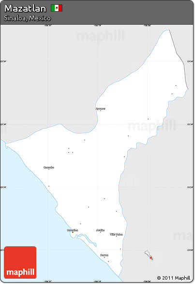 Silver Style Simple Map of Mazatlan, single color outside