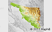 Physical 3D Map of Sonora, lighten, desaturated