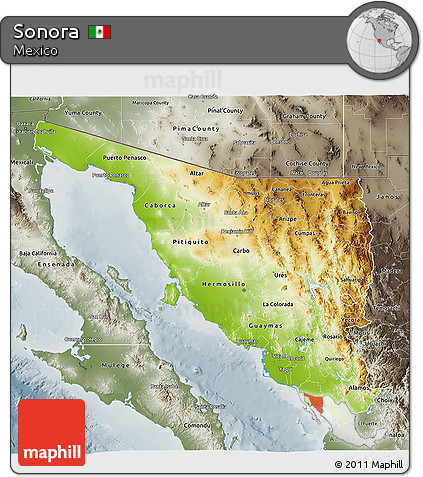Physical 3D Map of Sonora, semi-desaturated