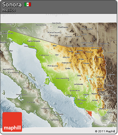 Physical 3D Map of Sonora, semi-desaturated