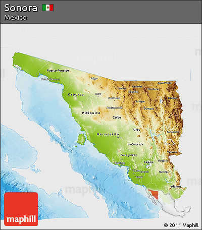 Physical 3D Map of Sonora, single color outside