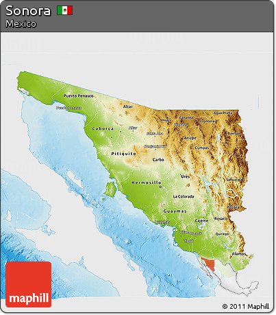 Physical 3D Map of Sonora, single color outside