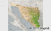 Satellite 3D Map of Sonora, lighten, semi-desaturated