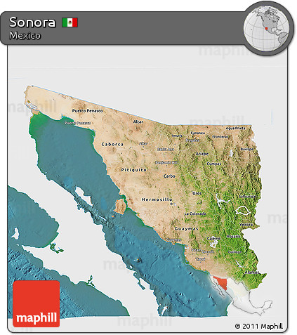 Satellite 3D Map of Sonora, single color outside