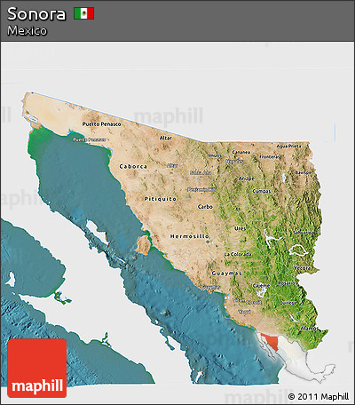 Satellite 3D Map of Sonora, single color outside