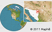 Satellite Location Map of Bavispe, highlighted parent region