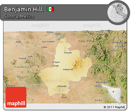 Physical 3D Map of Benjamin Hill, satellite outside