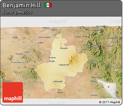 Physical 3D Map of Benjamin Hill, satellite outside