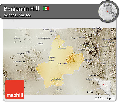 Physical 3D Map of Benjamin Hill, semi-desaturated
