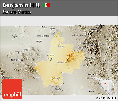 Physical 3D Map of Benjamin Hill, semi-desaturated