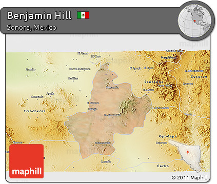 Satellite 3D Map of Benjamin Hill, physical outside
