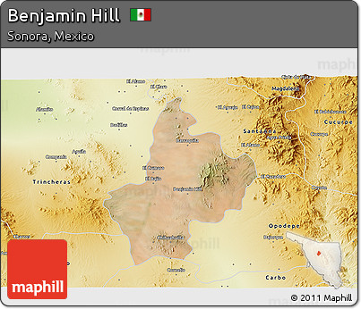 Satellite 3D Map of Benjamin Hill, physical outside