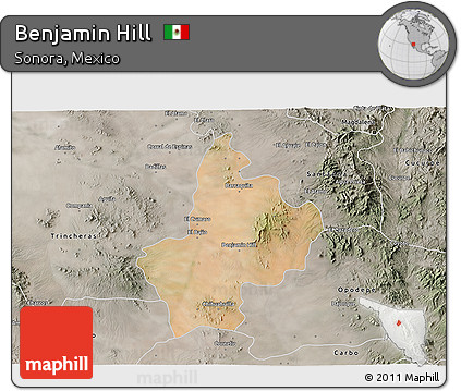 Satellite 3D Map of Benjamin Hill, semi-desaturated