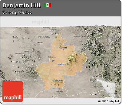 Satellite 3D Map of Benjamin Hill, semi-desaturated