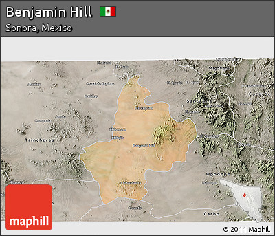 Satellite 3D Map of Benjamin Hill, semi-desaturated